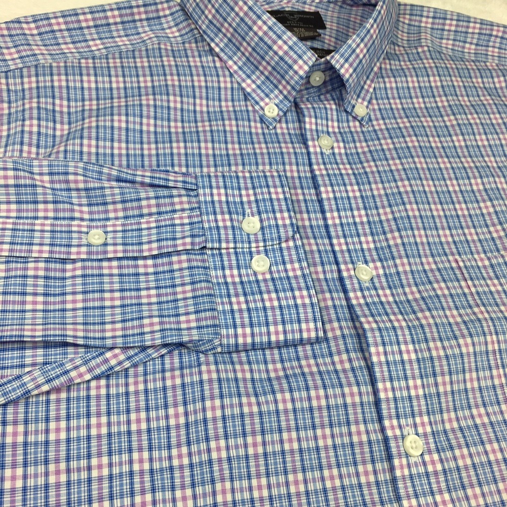 BLACK BROWN Dress Shirt Mens 18-36 Blue/Mauve Plaid Egyptian Cotton NWT! - Picture 4 of 11